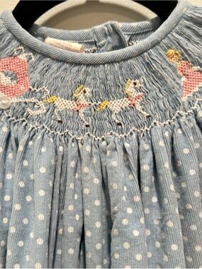 Amanda Remembered Cinderella Corduroy Dress 18M Blue Polka Dot Smocked Storybook